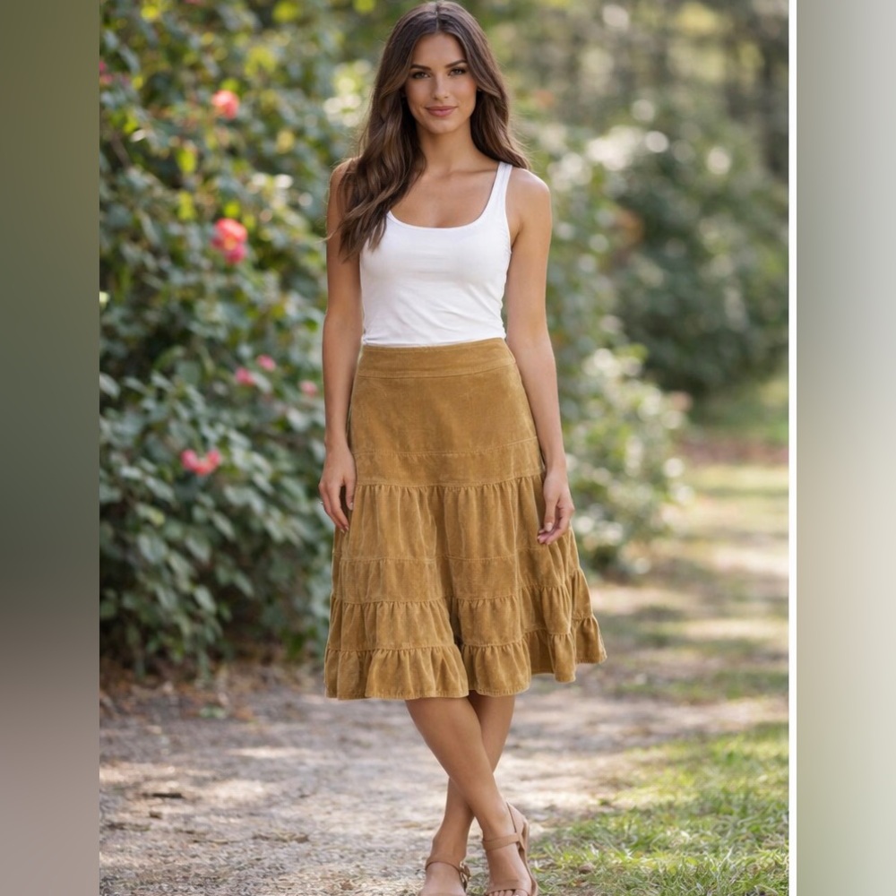 Odille Anthropologie Velveteen Tiered Skirt Size 4 Boho Cottagecore